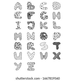 ABC The letters alphabet vector graphics  black white kids funny illustration doodle