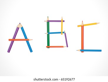 ABC letters formed of colored pencils