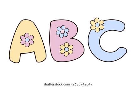 Letras ABC isolado clipart no fundo branco, Cartas Coquette, escola retro, de volta à escola, bonito mão desenhado vetor em estilo plano
