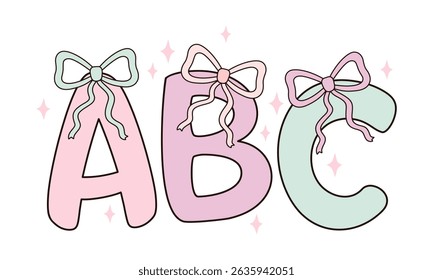 Letras ABC isolado clipart no fundo branco, Cartas Coquette, escola retro, de volta à escola, bonito mão desenhado vetor em estilo plano
