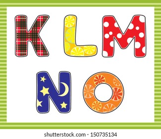 ABC. Letters: K, L, M, N, O