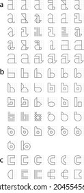 abc letters logo ideas in 4x4 grid illustration