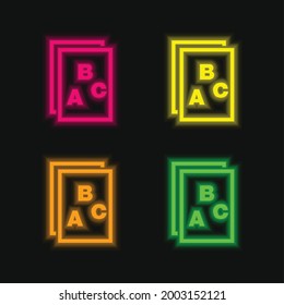 ABC Letters On Paper Interface Symbol four color glowing neon vector icon