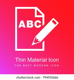 ABC letters on paper sheet with a pencil interface symbol red and pink gradient material white icon minimal design