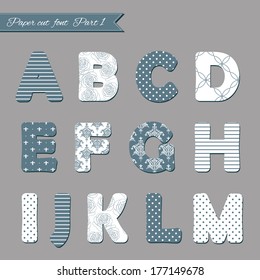ABC letters paper cut out. Part 1. Can be used for greeting cards, scrapbook or collage design. 