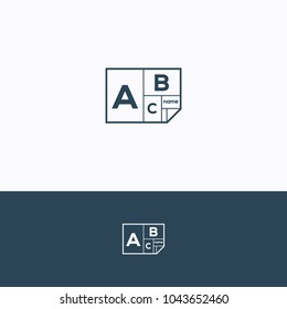 ABC logo. Leaf paper blue logotype. Frame blue print letters template