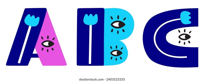ABC. Magische Buchstaben. Flaches Design. Vektorgrafiken auf weißem Hintergrund. 