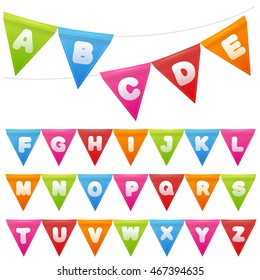 ABC with party flags. Handmade font.
Smartly grouped and layered. Isolated on white.