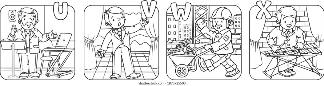 ABC people with professions coloring book set.