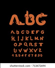 ABC pet. Dog font. Dachshund alphabet. Lettering home animal. 