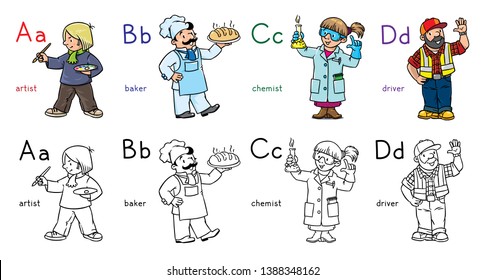 ABC professions coloring book set English alphabet
