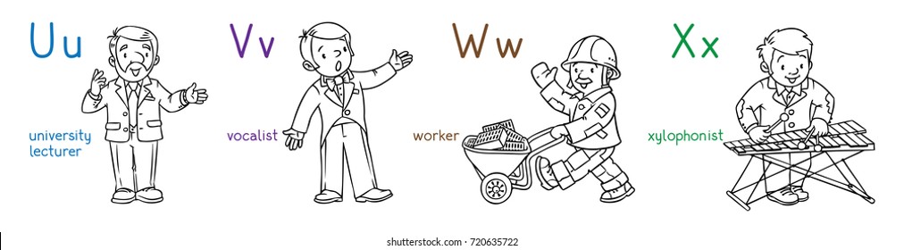 abc professions coloring book set stock vector royalty free 720635722
