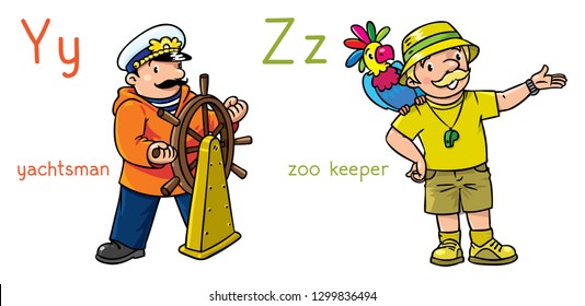 ABC professions set. Yachtsman and zoo keeper