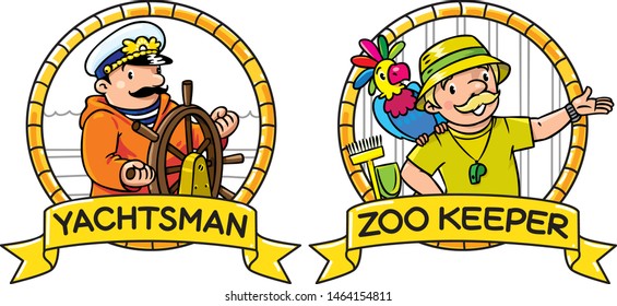 ABC professions set. Yachtsman and zoo keeper