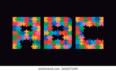 ABC Puzzle Letter. Vector isolated on black background.