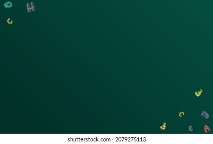 Abc School Board Vector Green Background. Doodle Style Texture. Drawing Drawn Blackboard Illustration. Writing Template.