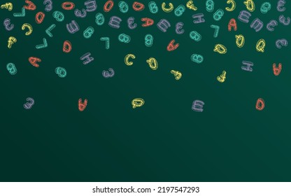 Abc School Board Vector Green Background. Letter Education Design. Drawing Drawn Chalkboard Typography. Artwork Art.