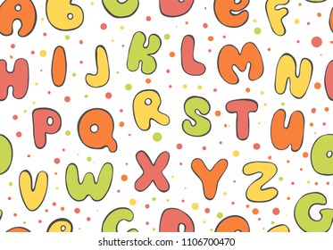 abc seamless pattern. Colorful Letter background. Cartoon kids font for printing.