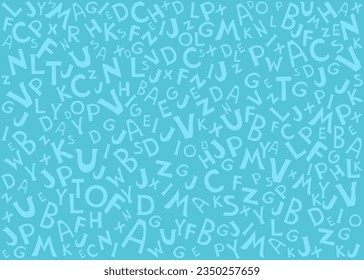 ABC seamless pattern. Cute alphabet. Playful font print for textile, home decor, kids room wall art. Design for wrapping, post cards, t-shirt print, blog cover. Blue background. vector illustration.