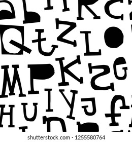 ABC seamless pattern with latin alphabet letters in monochrome scandinavian style. Vector illustration.