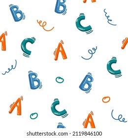 abc seamless pattern. Letters for studying and reading. Concept of learning English. Uppercase colorful letters for kids print, school carnival party, typography. Vector illustration