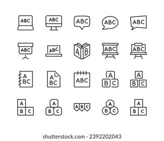 abc set vector line icons. Thin line design elements. Collection of editable stroke icons