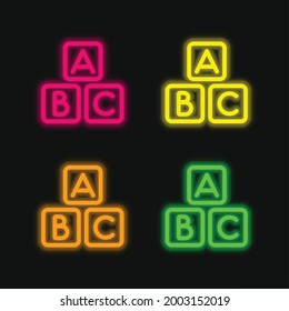 ABC Squares four color glowing neon vector icon