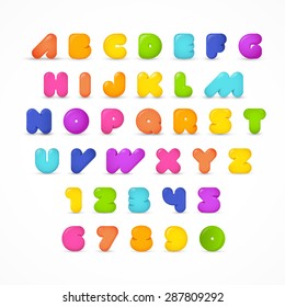 ABC Stylish Rounded Modern Gummy Pop Placard Lettering Vector Set. Full Letter Latin English Alphabet Font Collection.