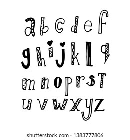 abc text sign print fashion callirpaphy lettering , alphabet hand written brush custom unique drawing . doodle concept black isolated on white