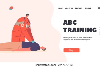 Abc Training Landing Page Template. Cardiopulmonary Resuscitation, Cpr Aid. Artificial Ventilation Effort to Critical Patient. Medic Character doing Cardiac Massage. Cartoon People Vector Illustration