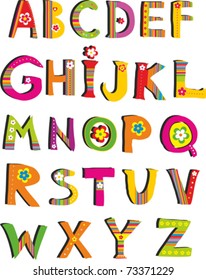 ABC. Vector Flower Font. Alphabet Design In A Colorful Style.