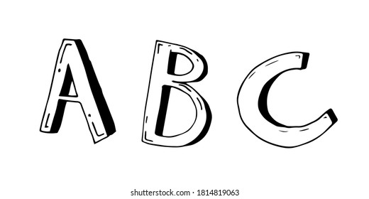 ABC. Vector hand drawn sketch letters isolated on white background.