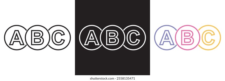 ABC vector icon in outline style. Isolated on white and black background. EPS 10