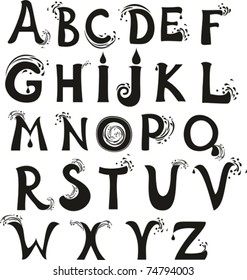 abc. Water alphabet.  Vector icon. Isolated on White Background. Silhouette.