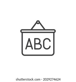 ABC-Symbol für die Whiteboard-Linie. lineares Stilzeichen für mobiles Konzept und Webdesign. Schultafel mit ABC-Buchstaben umreißen Vektorsymbol. Symbol, Logo-Abbildung. Vektorgrafik