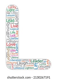 ABC word cloud. Positive words of English Letter L Vector Illustration