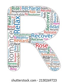 Word Cloud ABC Letters Series, palabras positivas del alfabeto, palabras que empiezan con la letra R.