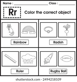 ABC Worksheet : color the correct object (Letter R)
