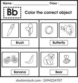 ABC Worksheet : color the correct object (Letter B)