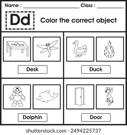 ABC Worksheet : color the correct object (Letter D)