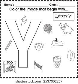 ABC worksheet : Color the image that begin with Y