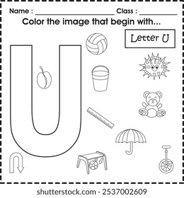 Planilha ABC : Colorir a imagem que começa com U