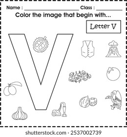 ABC worksheet : Color the image that begin with V