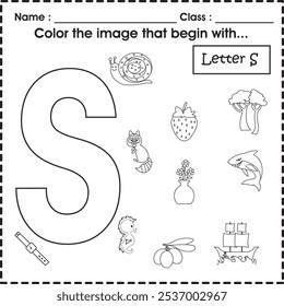 ABC worksheet : Color the image that begin with S