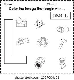 ABC worksheet : Color the image that begin with L