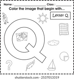ABC worksheet : Color the image that begin with Q