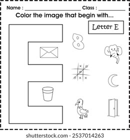 ABC worksheet : Color the image that begin with E