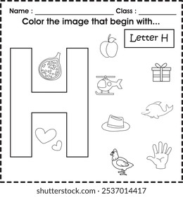 ABC worksheet : Color the image that begin with H