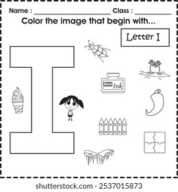 ABC worksheet : Color the image that begin with I