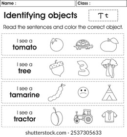 Planilha ABC : Identificando objetos (Letra T)